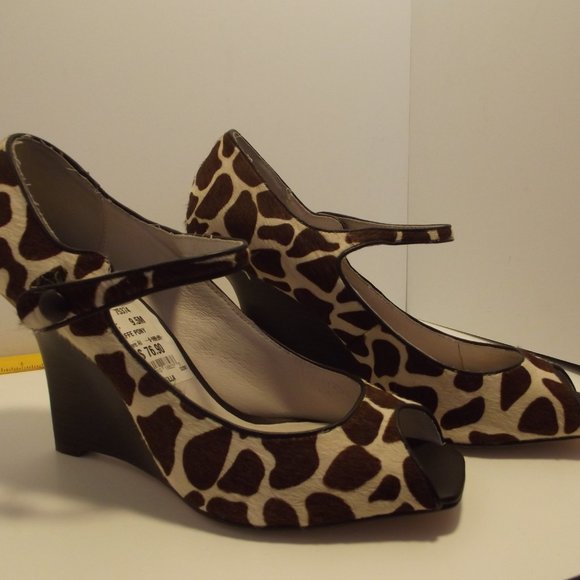 Wedge "Ella" Shoe Peep Toe Giraffe Pony 9.5 - Picture 1 of 14
